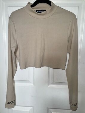 Ribbed Crop Top in Beige - Size 1XL